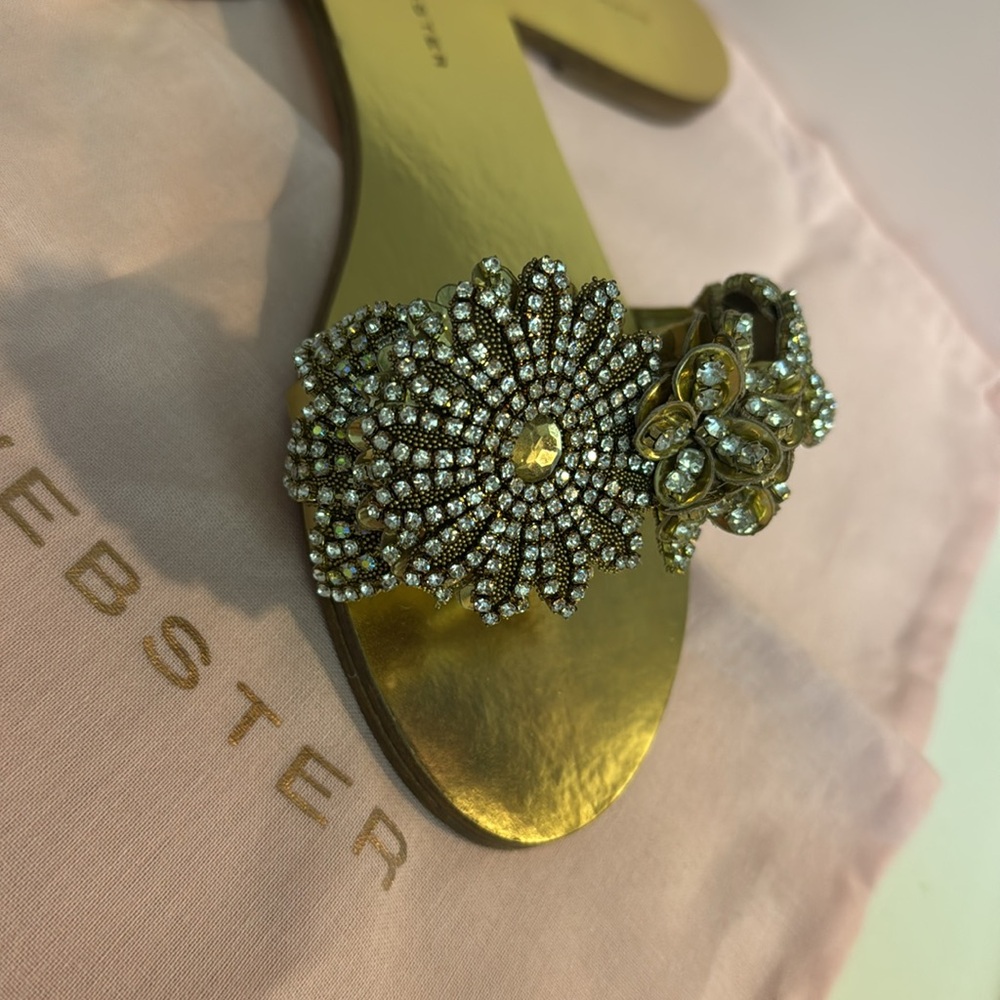 Sophia Webster Lilico Gold Crystal Slides Sandals-worn once size 7 original box - Picture 2 of 12